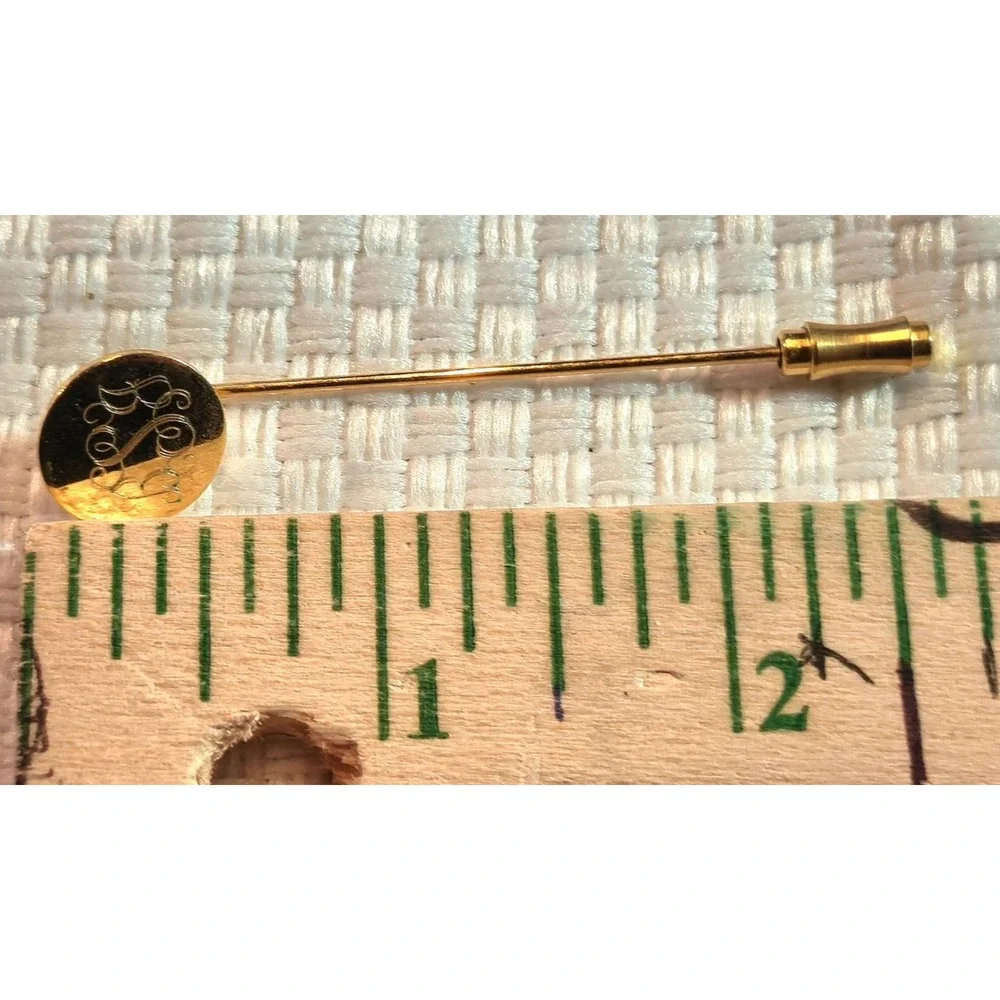 Vintage Gold Tone Engraved Scroll Round Stick Pin 2.25